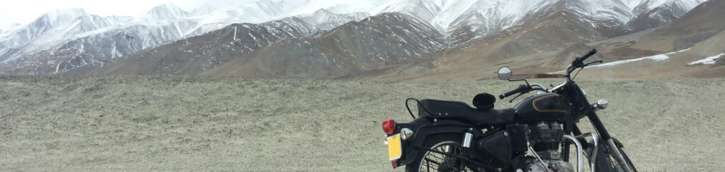 bike in front of mountains
